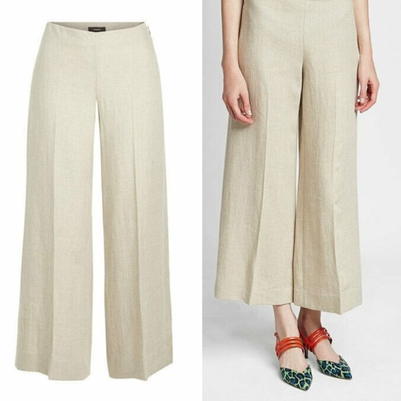 Theory Terena B Khaki Linen Culotte Crop Pants - 2 - Picture 7 of 8